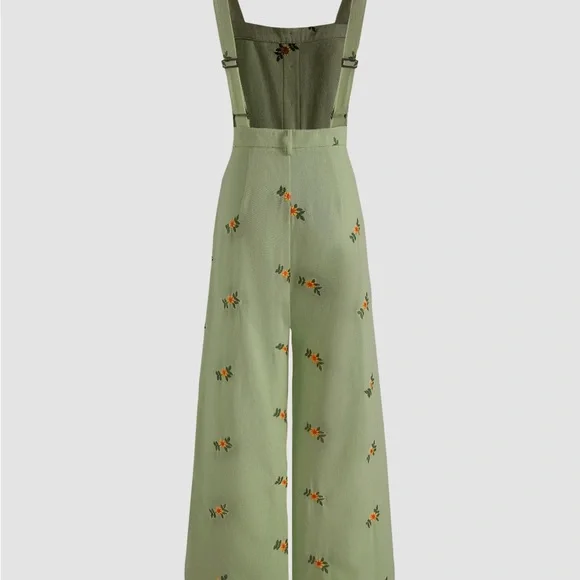 Cider Green Wide Leg Pants with Floral Embroidery - Picture 2 of 6